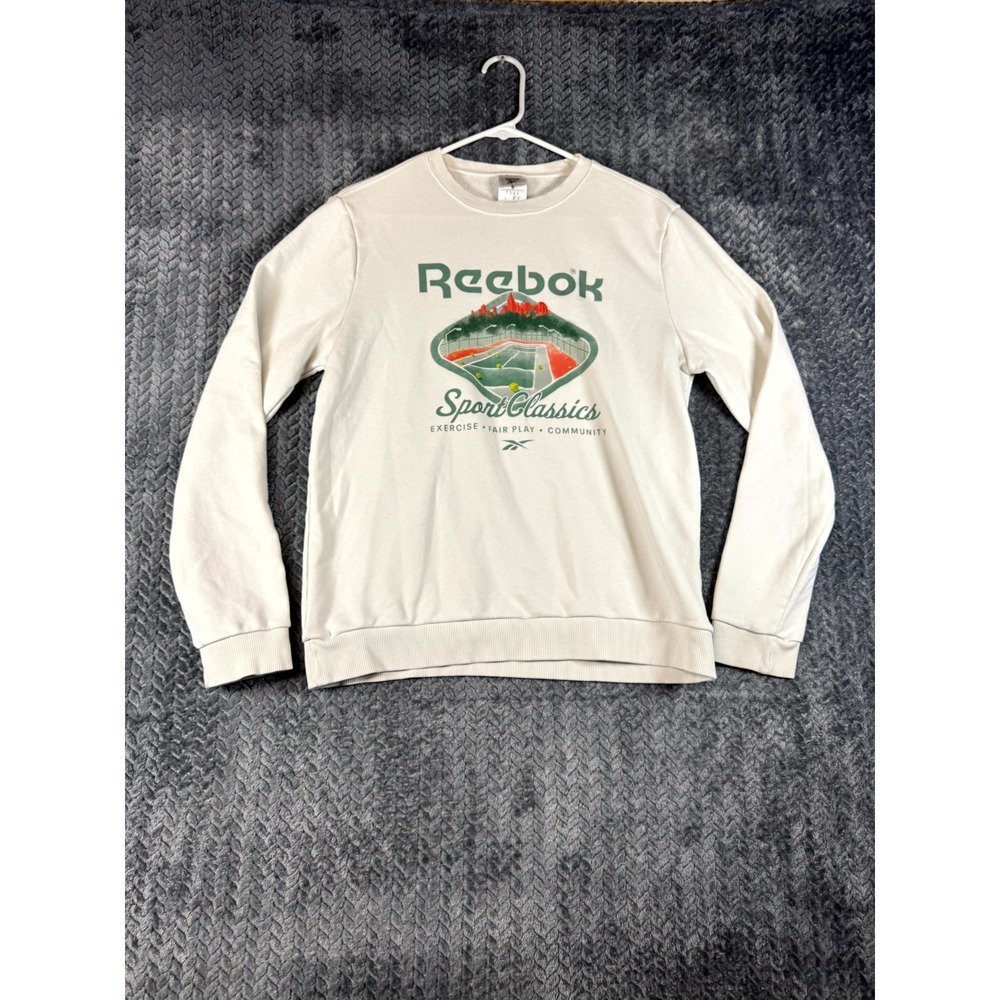 Reebok Court Sport Classic Sweatshirt Unisex Small‎ White Long Sleeve Crewneck